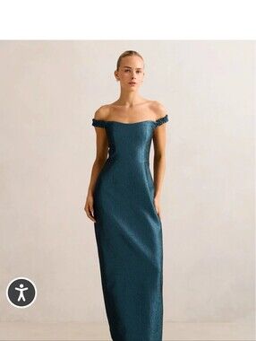 Ever New Teal Textured Off-Shoulder Dress